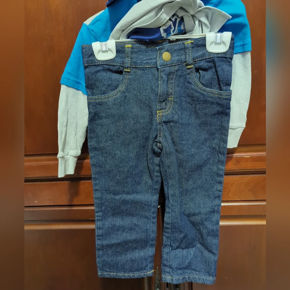 Mecca Boys Toddlers Playwear 2pc Long Sleeve Shirt  & Jeans Set 2T NWT